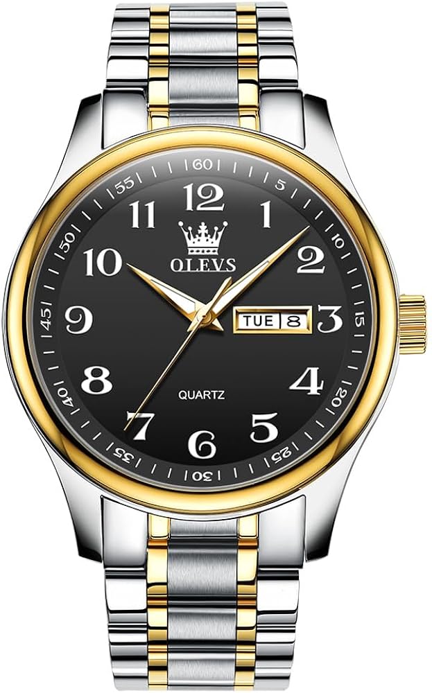 OLEVS Men's Casual Stainless Steel Watch, Big Face Easy to Read Analog Quartz Watch