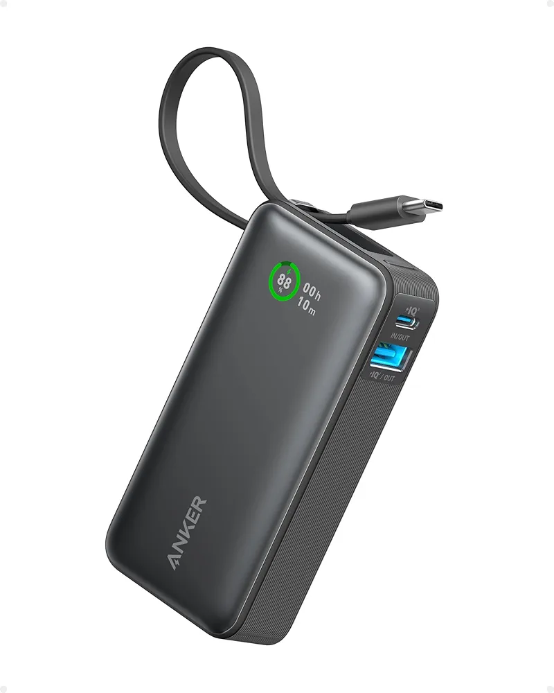 Anker Nano Power Bank, 10,000mAh Portable Charger with Built-in USB-C Cable, 30W Recharging