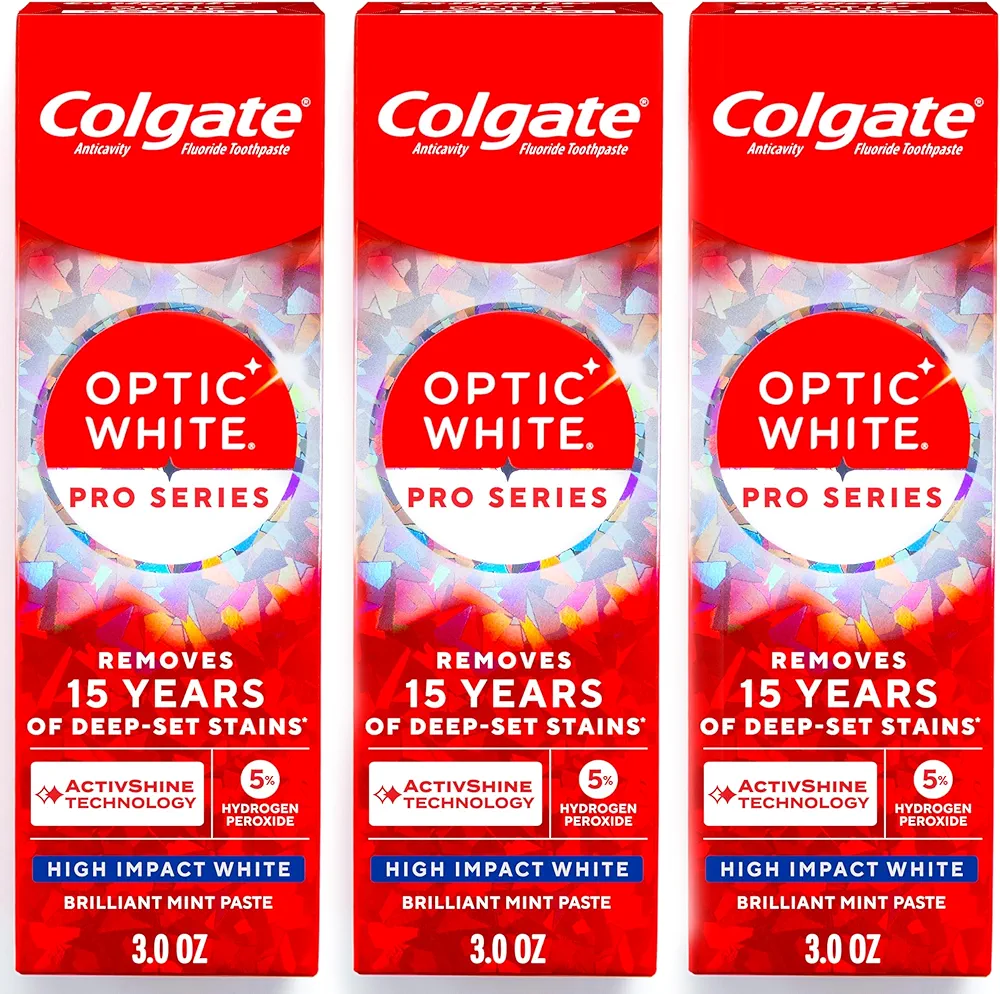 Colgate Optic White Pro Series High Impact White, 3 Pack, Teeth Whitening Toothpaste with 5%