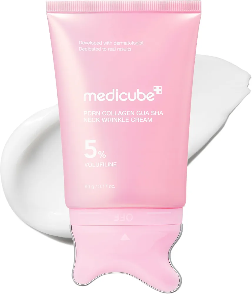 medicube PDRN Collagen Gua Sha Neck Wrinkle Cream | Built-In Gua Sha Massager with Volufiline 5% |