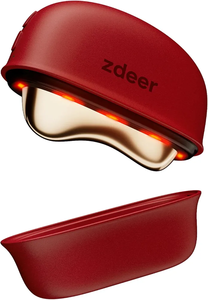 ZDEER GS5 Brass Heated Electric Gua Sha Facial Sculpting Tool with Vibration, Women's Facial Massager, LED Red Light Therapy for Neck & Face, Skin Firming Device, Premium Birthday Gift for Women,