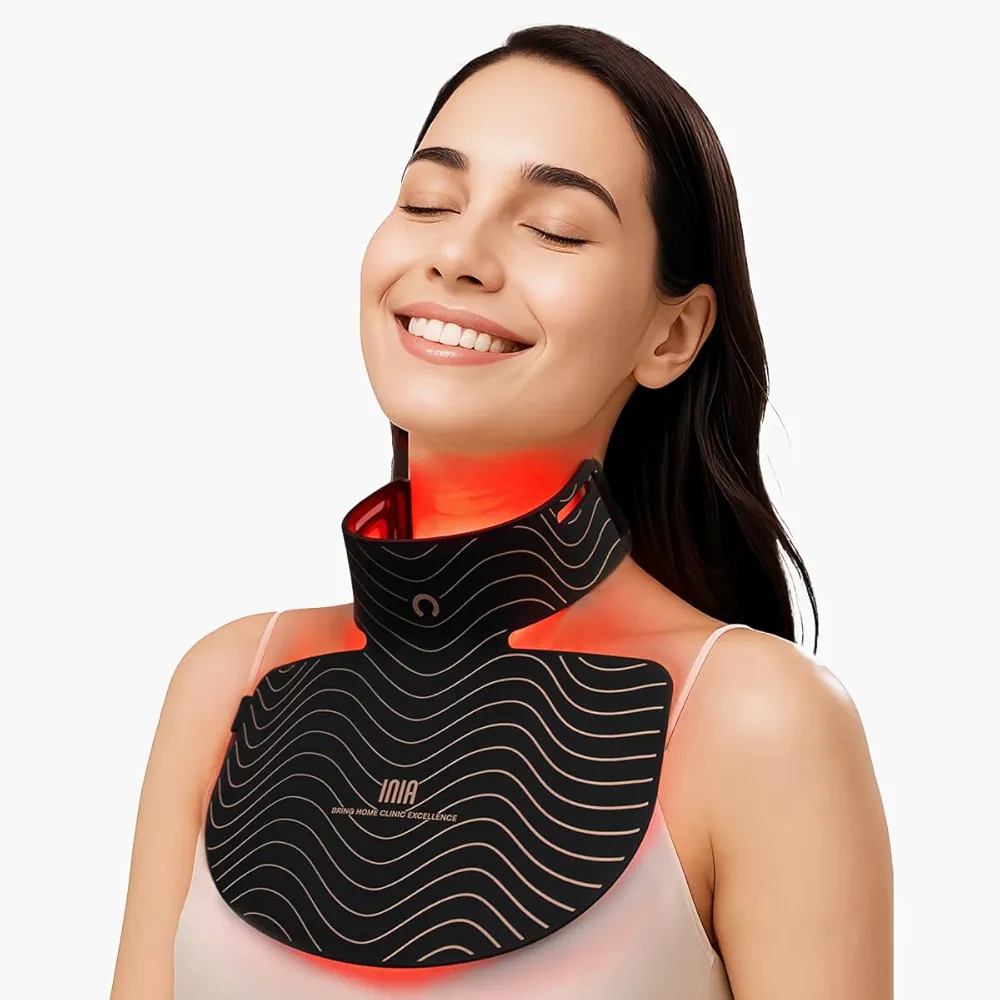 INIA Red Light Therapy Mask for Neck & Décolleté – 850nm NIR + 3 Light Modes for Anti-Aging, Firming & Radiant Glow – Red Light Skincare Device with 2600mAh Rechargeable Controller, 228 LED Chips