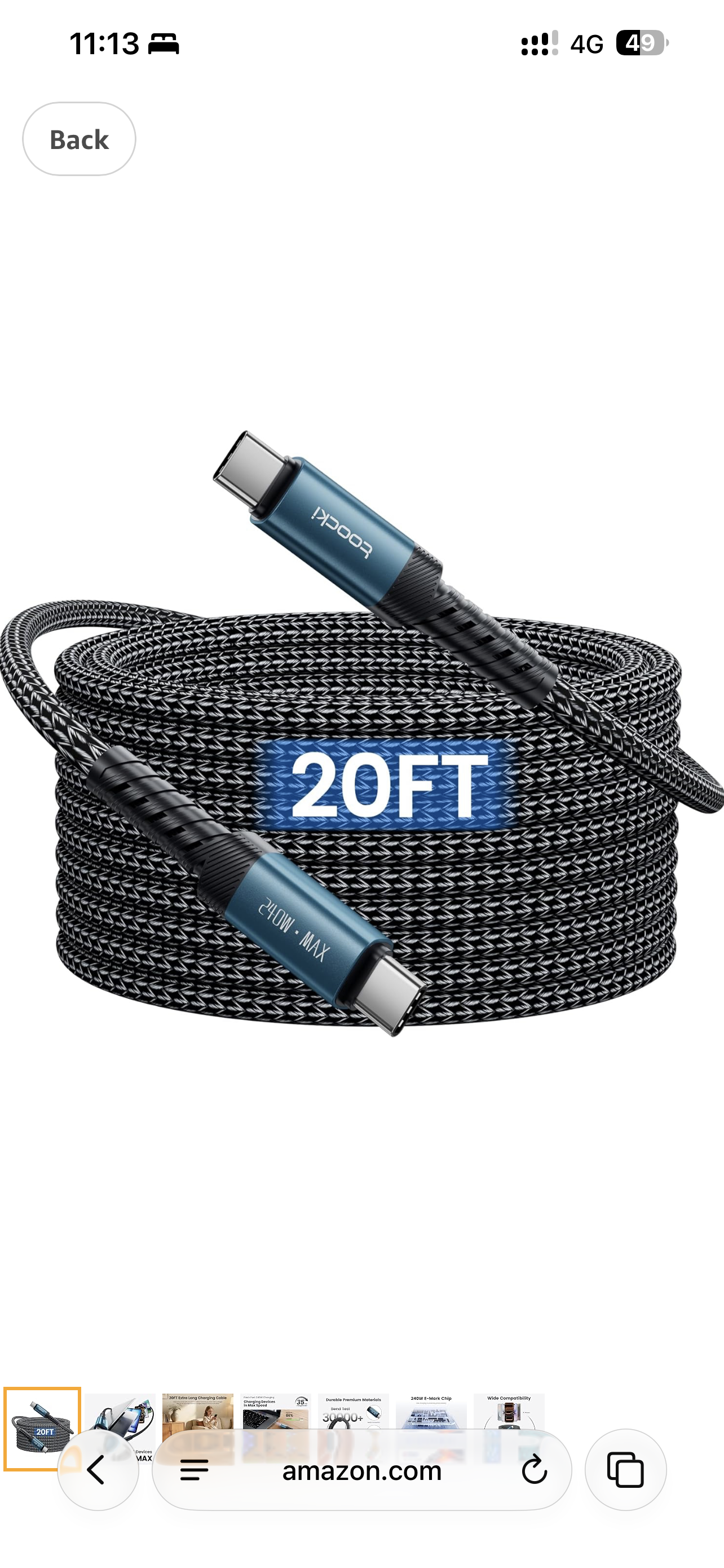 toocki 20FT USB C to USB C Cable 240W Fast Charging, Extra Long PD 3.1 Type C Cord, Durable Nylon Braided, Compatible with iPhone 17/16/15 Pro Max