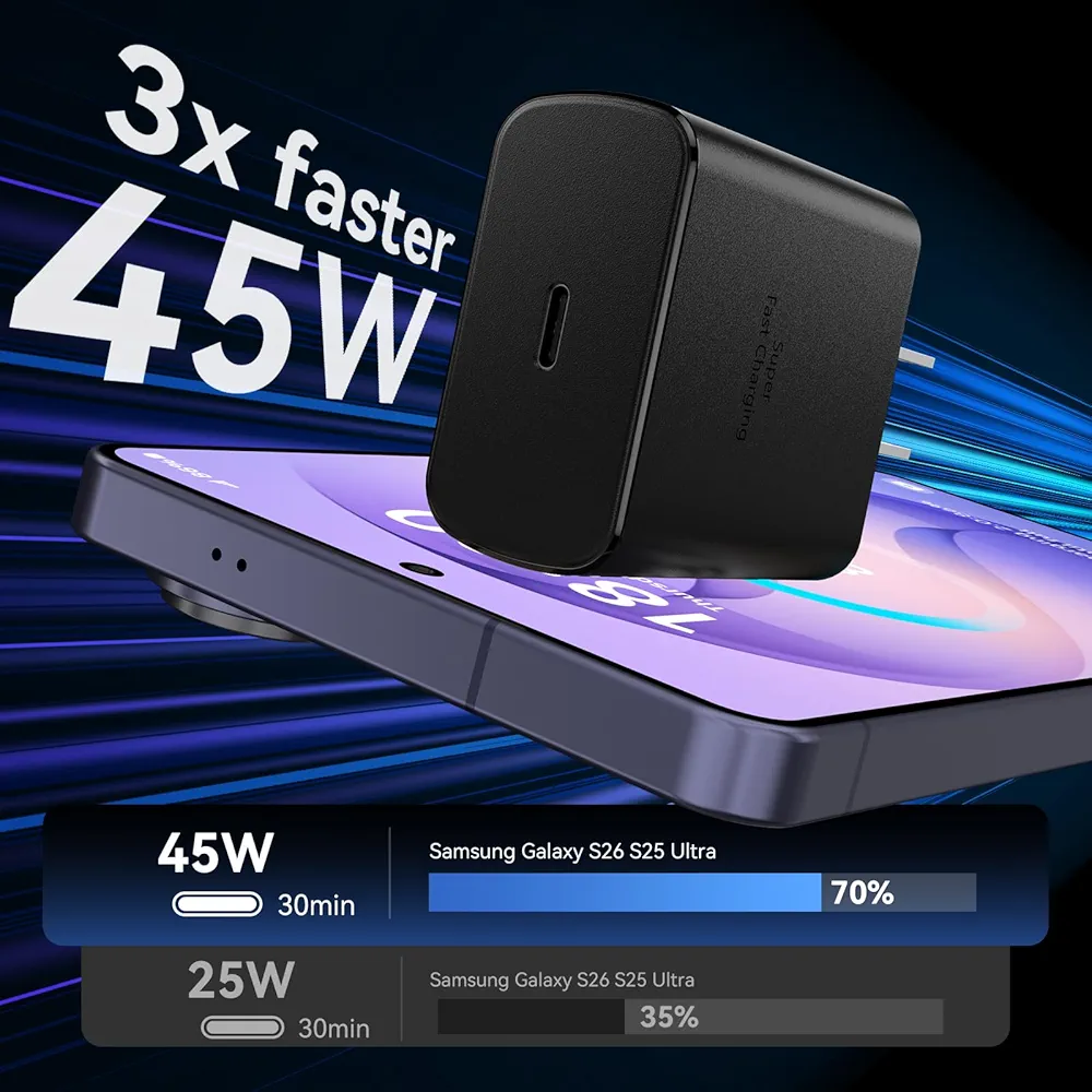 45W USB C Super Fast Charger Type C Charger Fast Charging Android Phone Charger Block with 10FT Type C Charging Cable for Samsung Galaxy S26