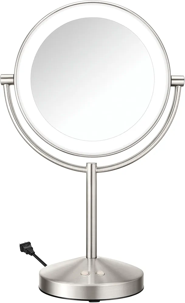 Conair Double-Sided 1X/10X Magnifying LED Vanity Mirror 1X/10X Double-Sided Mirror with 3 LED Color Modes