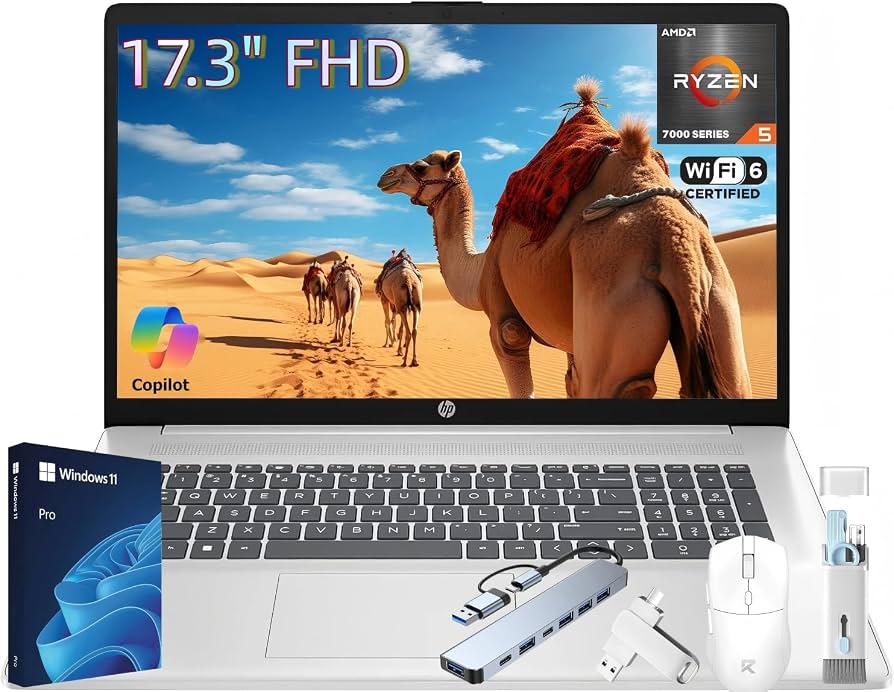HP 17 Inch Laptop Computer, 17.3" FHD IPS Display, 20 GB RAM, 1 TB SSD, AMD Ryzen 5 7430U