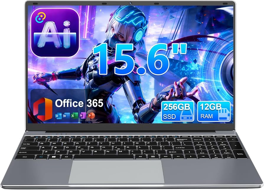 15.6" IPS FHD Student Laptop with AI Assistant Included, 1 Year Office 365, J4105 Processor