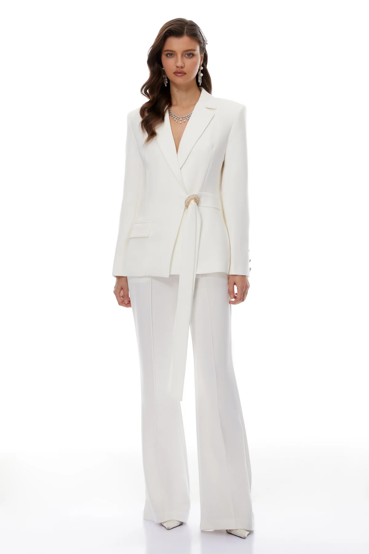 Roswitha White Belt Waist Blazer & Trouser Set