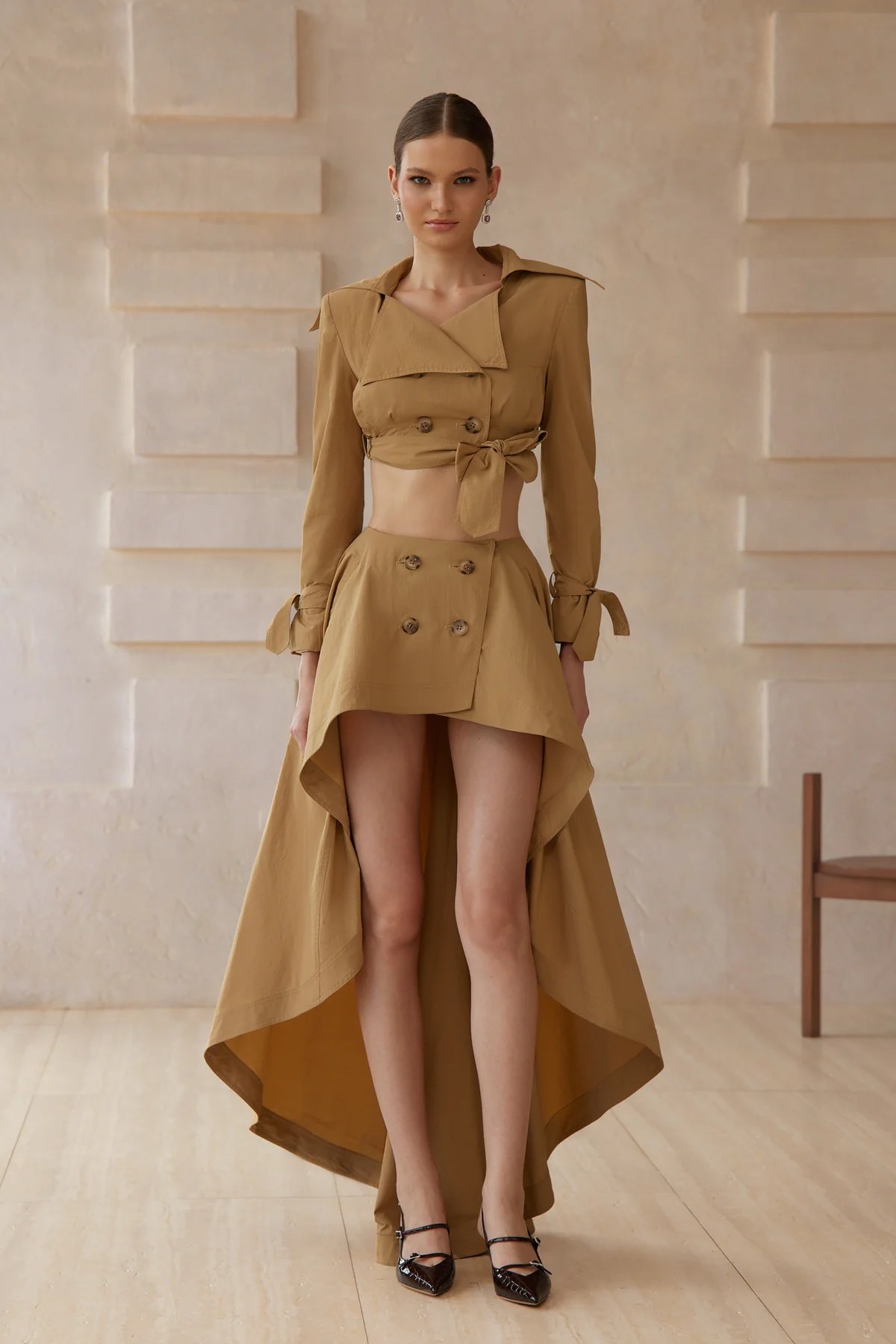 Maelle Khaki Cropped Trench Jacket