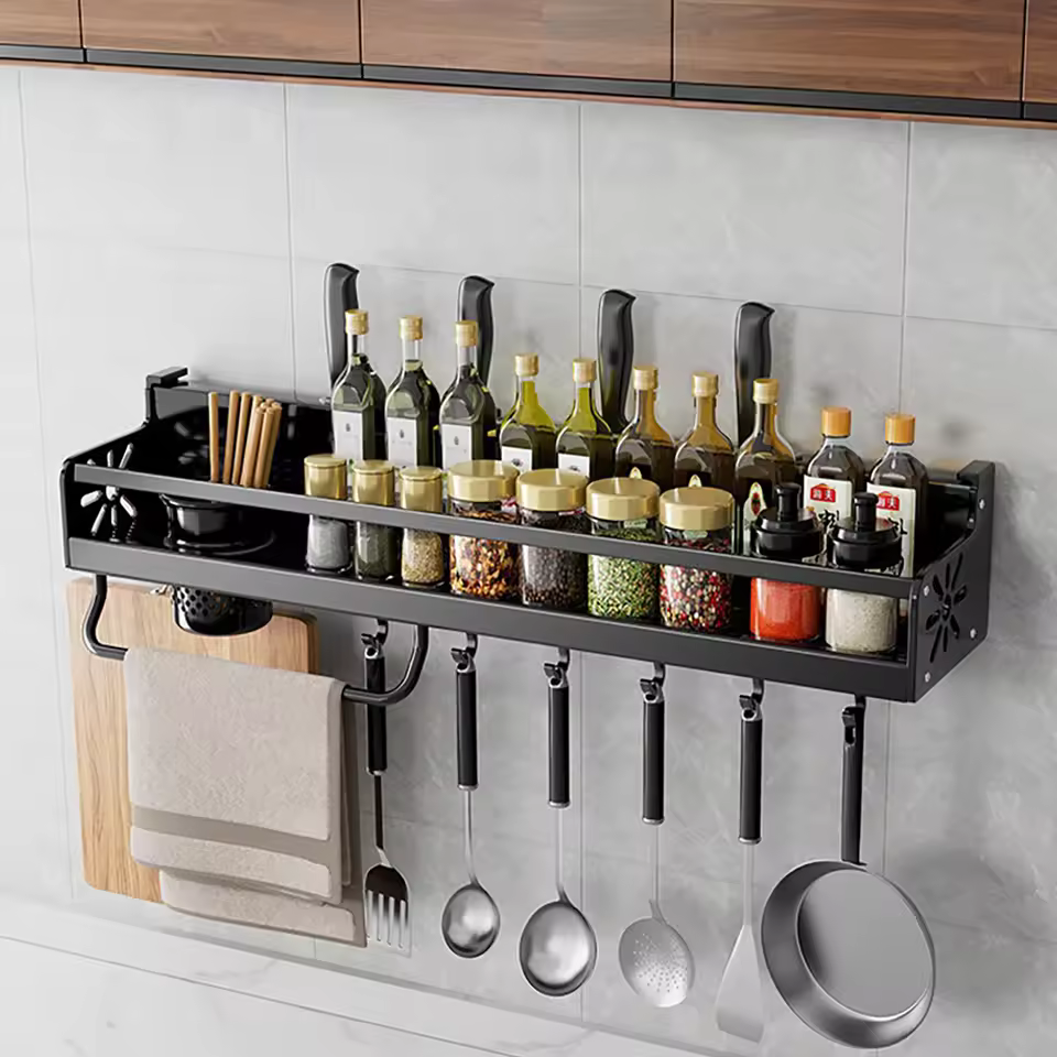 Metal Kitchen Shelf No-Punch Large Capacity Storage