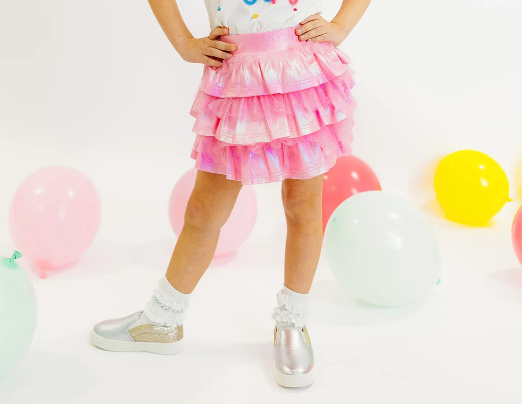 PINK METALLIC AND TULLE LAYERED SKORT