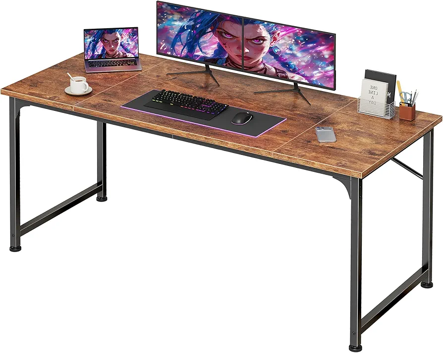 PRAISUN 55 Inch Computer Desk, Home Office Desk with Spacious Desktop, Modern Gaming Desk