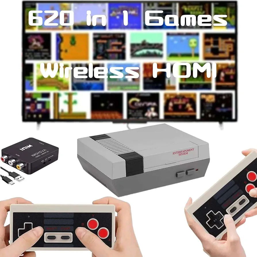 Retro Game Console,Classic Mini Edition Games Console,AV and HDMI Output Handheld Game System with Dual Wireless Controllers,Plug and Play. (Grey)