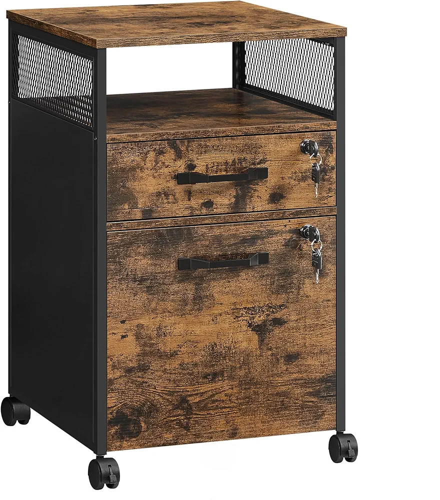 VASAGLE File Cabinet, Mobile Filing Cabinet on Wheels, for Home Office, 2 Lockable Drawers