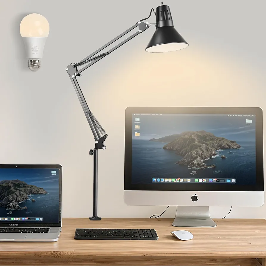 LED Clamp on Desk Lamp,360°Adjustable Swing Arm Desk Lamp