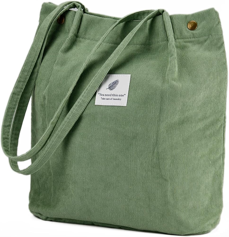Corduroy Tote Bag Cute Tote Bags for Women Shoulder Bag with Inner Pocket for Work Beach Travel and Shopping Grocery