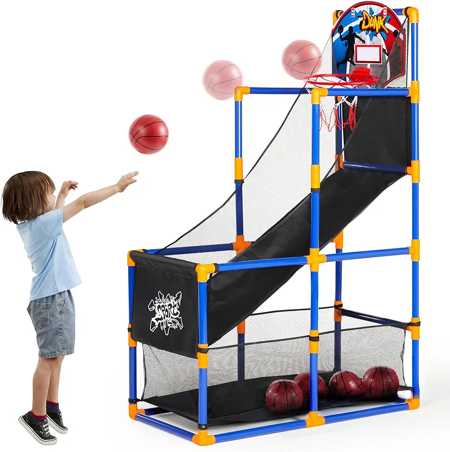 JOYIN Arcade Basketball Game Set with 4 Balls and Hoop for Kids 3+ Years Old Indoor Outdoor Sport Play -
