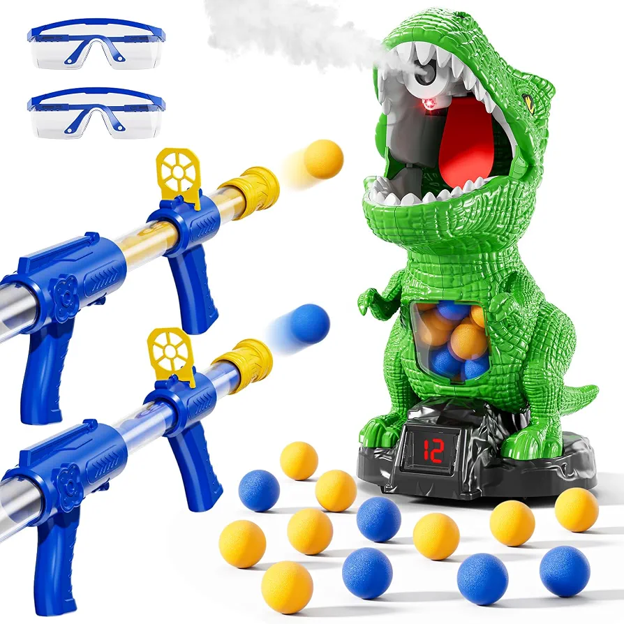 NIPLOOOW Dinosaur Shooting Toys for Kids 3-5 Years, Movable Target Shooting Games with 2 Air Pump Launcher,