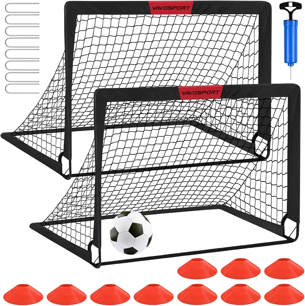 VAVOSPORT Kids Soccer Goals for Backyard Set of 2,Soccer Training Equipment 4'x3'/5'x3'/7'x5' Portable Soccer Goal