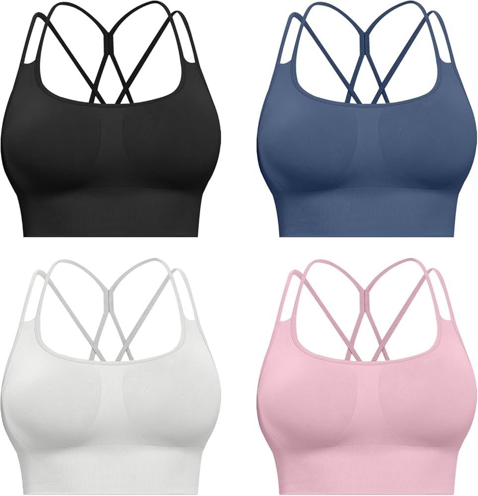 CHRLEISURE Sports Bras for Women, 4 Packs Padded High Support