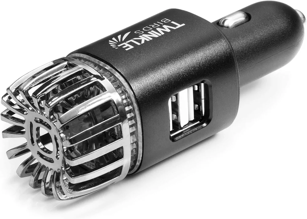 Car Air Purifier Ionizer - 12V Plug-in Ionic Anti-Microbial Car Deodorizer with Dual USB Charger