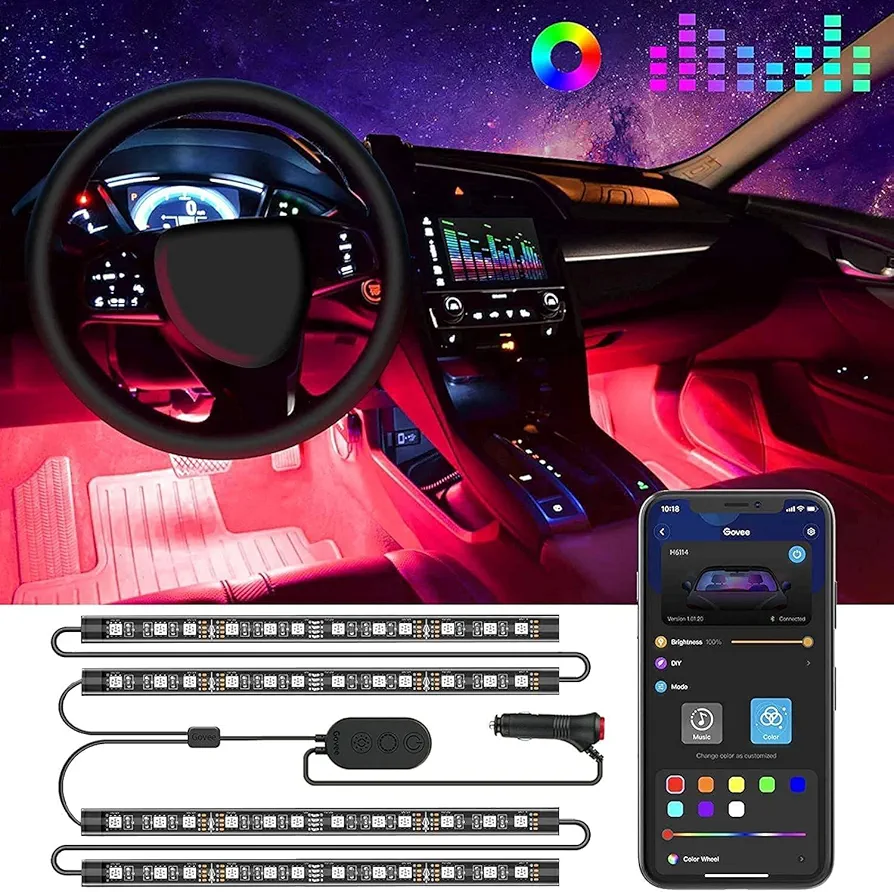 Govee Car LED Lights, RGB Smart Car Interior Lights, App Control