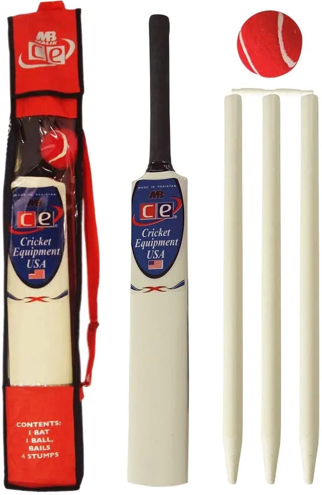 Cricket Bat Set Junior Wooden Gift Size 6 Cricket Set is recommended for juniors with height between 5 ft 2 inches to 5 ft 4 inches. The size 6 bat weighs about 1 lb 14 Ozs (1.87 lbs).and 32 inches in length. Include 4 Small Wooden Stumps with 1 Bail to c