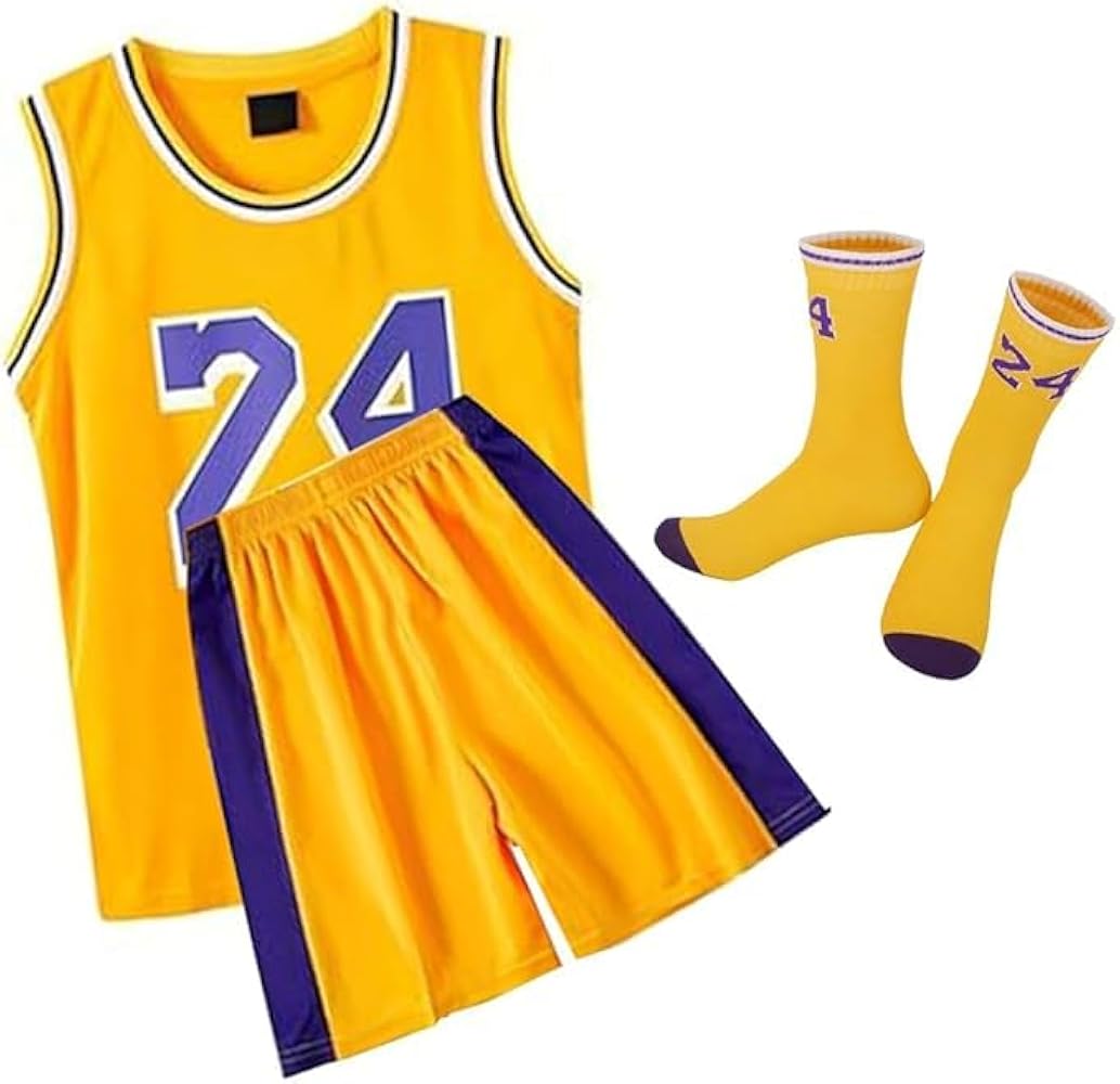 ) #24 Boys Basketball Jerseys 3PCS Athletic Training Uniforms Tank Top Shorts Socks Sets Gift for Kids